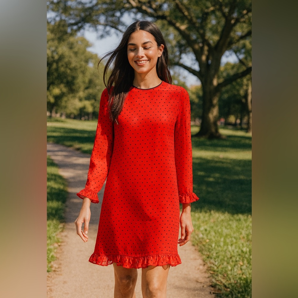 Ganni Elegant Long Sleeve Mini Red Women's Dress